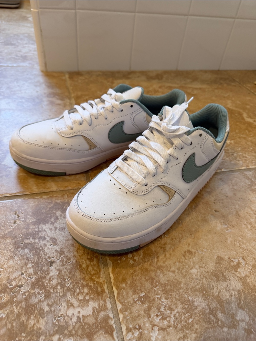 Nike Women’s Dunks White Low-Top Sneakers with Seafoam Swoosh and Lining